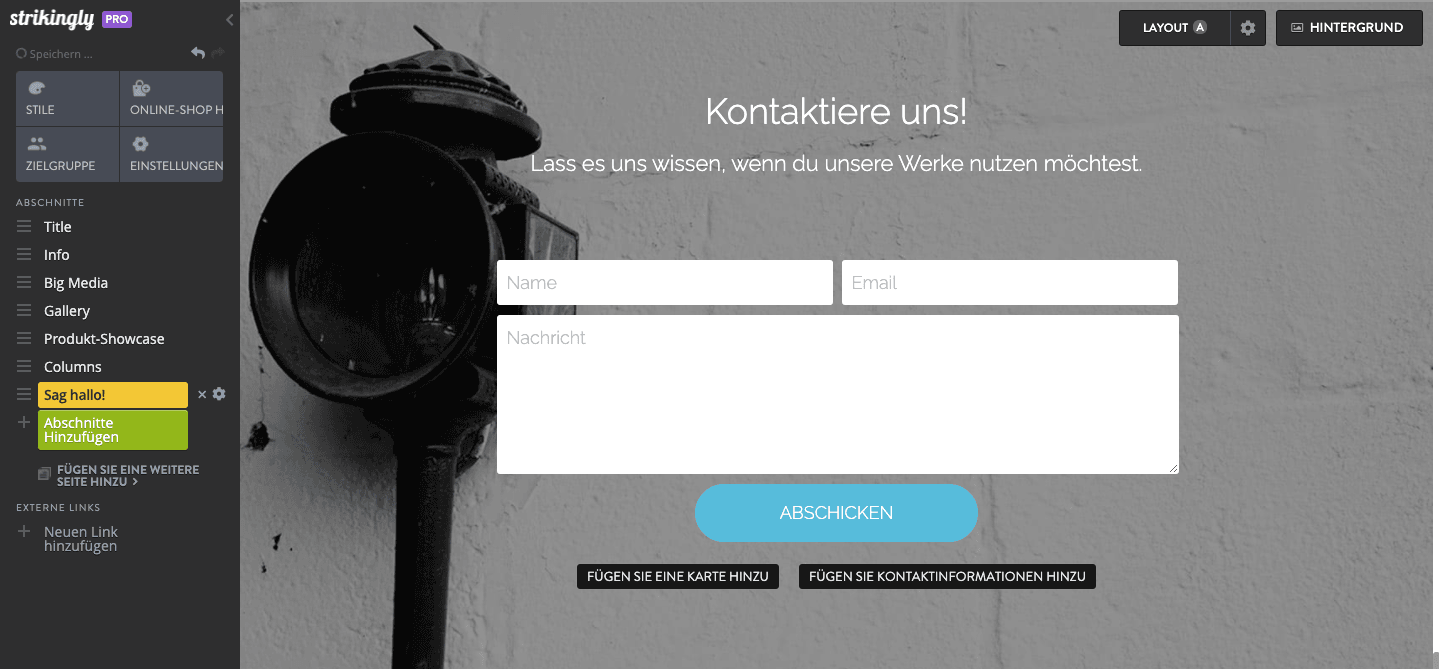 Kontaktiere uns Abschnitt Kontaktiere uns Abschnitt